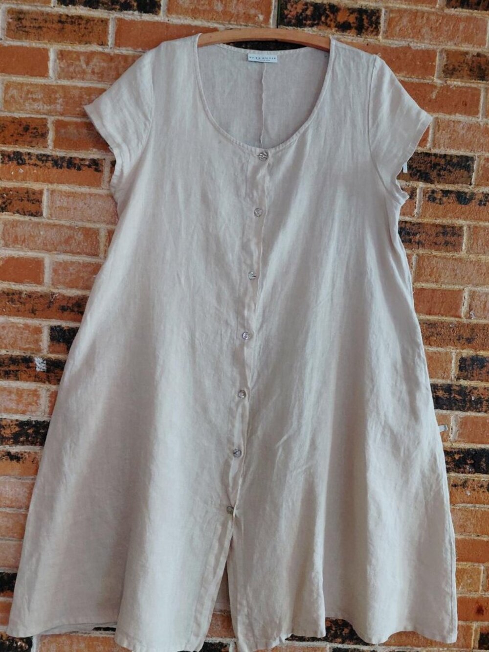 Bryn Walker Oatmeal 100% Linen Lagenlook Button Front Dress